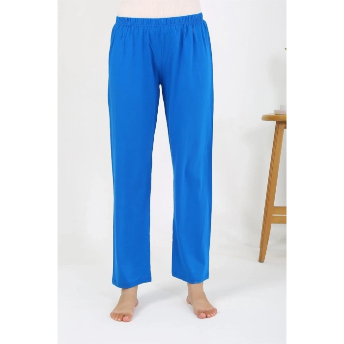 Moda Kadın Penye Düz Tek Alt Pijama Mavi