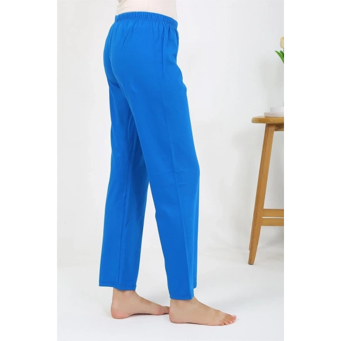 Moda Kadın Penye Düz Tek Alt Pijama Mavi