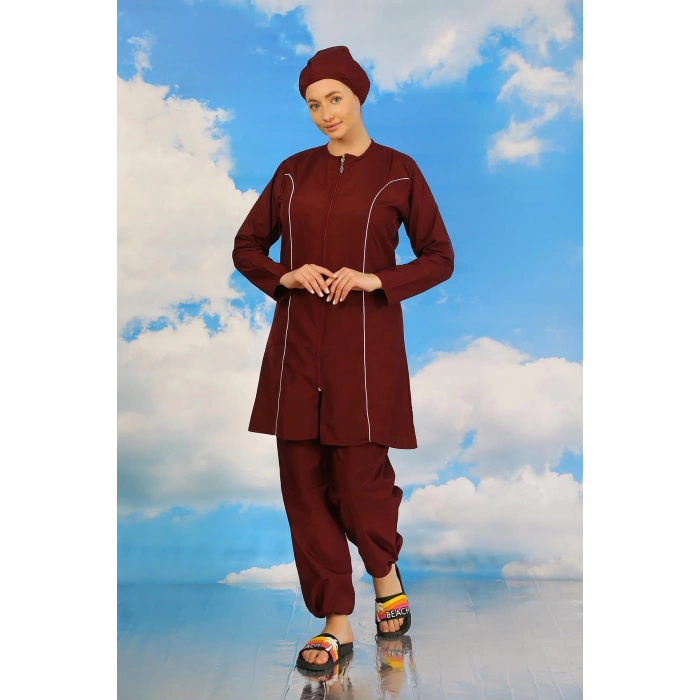 Moda Kadın Tam Tesettür Bordo Mayo