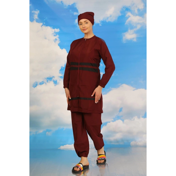 Moda Kadın Tam Tesettür Mayo Bordo