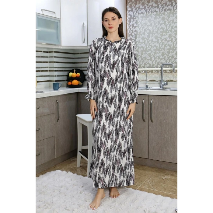 Moda Kadın Uzun Kol Penye Gecelik Ev Elbisesi Mor