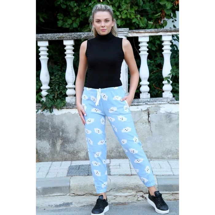 Moda Kadın Welsoft Polar Tek Alt Pijama Mavi