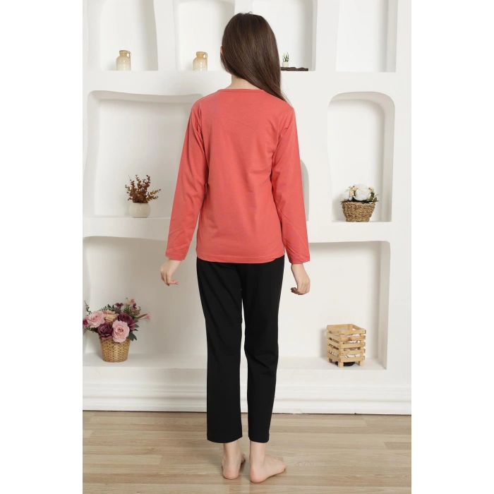 Moda Kız Çocuk Penye Pijama Takım Mercan