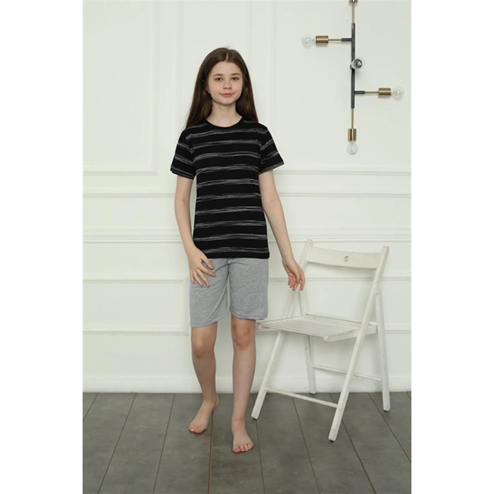 Moda Kız Çocuk Penye Şortlu Pijama Takım Siyah