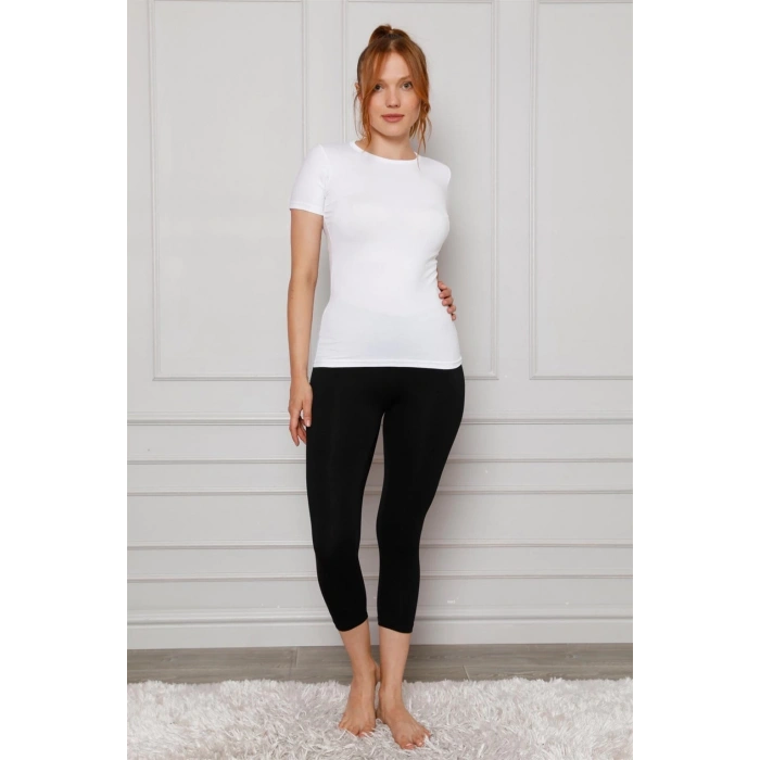 Moda Penye Likralı Diz Altı Tayt Siyah