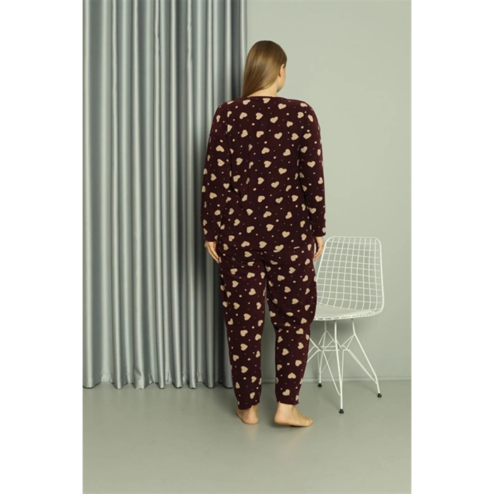 Moda Polar Kadın Büyük Beden Pijama Takımı Bordo