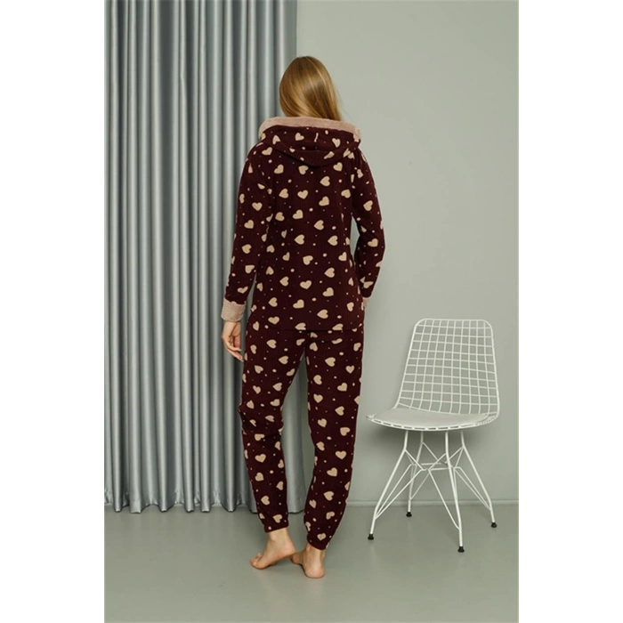 Moda Polar Kadın Kapşonlu Pijama Takımı Bordo