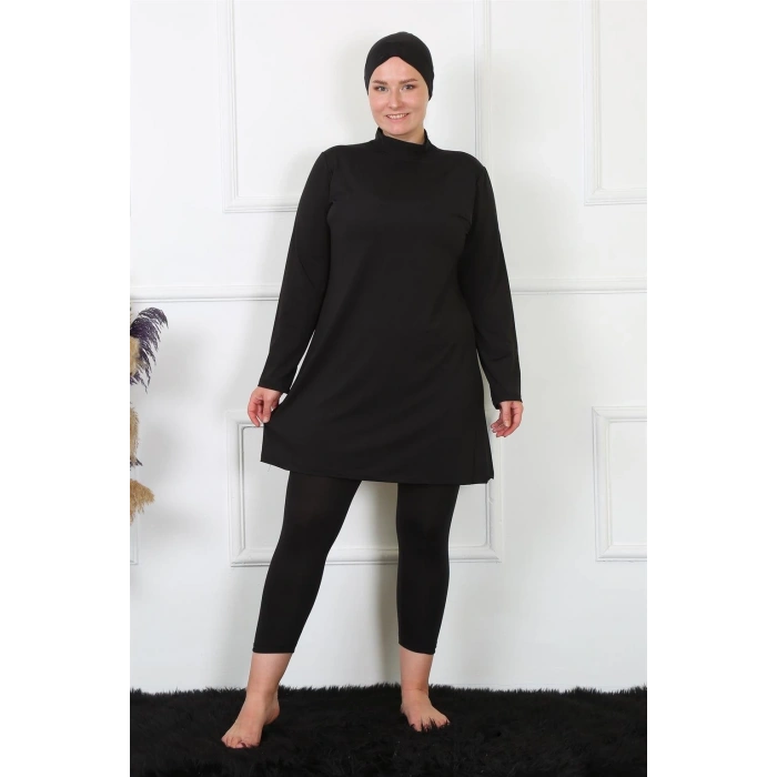 Moda Tam Kapalı Büyük Beden Siyah Mayo