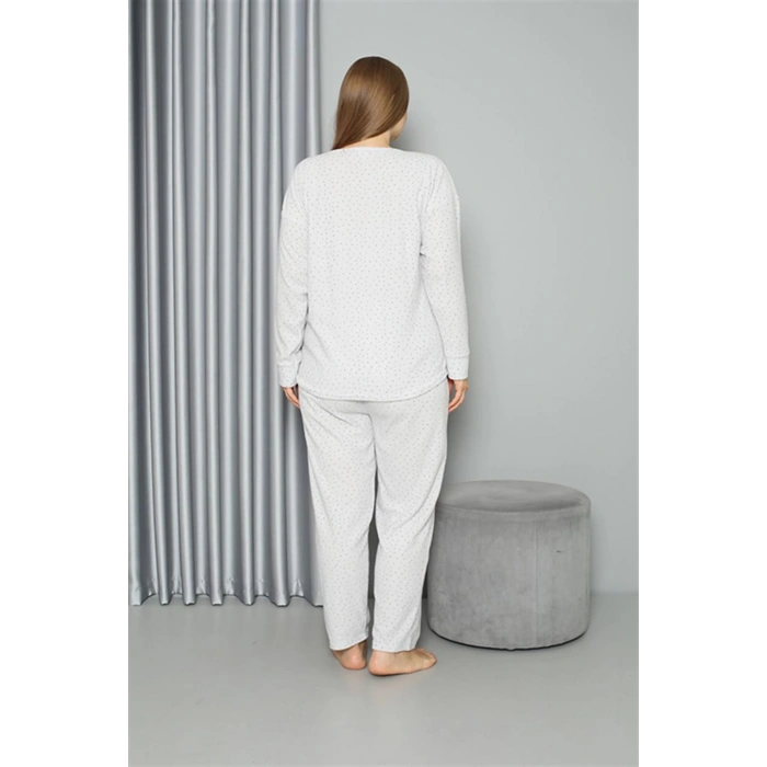 Moda Welsoft Polar Kadın Büyük Beden Pijama Takımı Ekru
