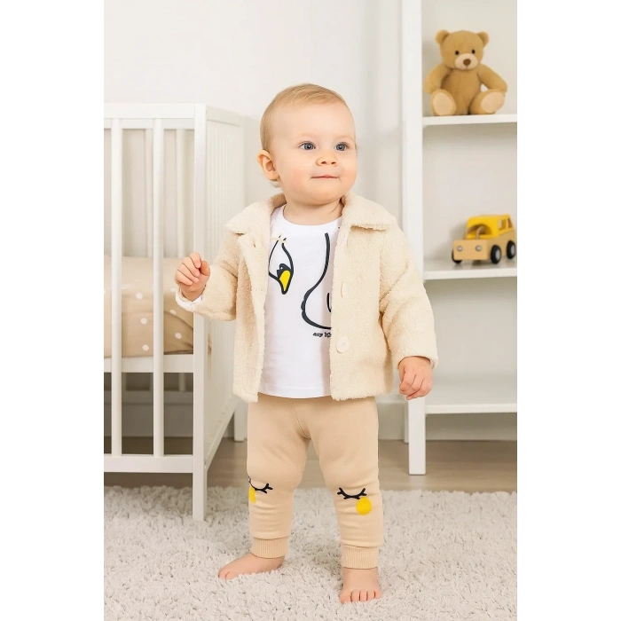 Peluş Hırkalı 3 Lü Kız Bebek Takım