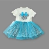 1-2-3 Yaş Fiyonklu  Astarlı Etekli Kız Bebek Tütü Elbisesi Turkuaz-ekru