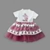 1-2-3 Yaş Payetli  Baskılı Brode Etekli Kız Bebek Elbisesi Rose