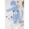 Ayıcık Nakışlı Tulumlu % 100 Pamuk Erkek Bebek 5li Set