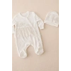 Dantelli Çiçek Nakışlı Kız Bebek Tulum %100 Pamuk