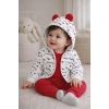 Kalp Desenli Kulaklı 3 Lü Kız Bebek Takımı