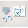 Minik Centilmen Ayı Nakışlı  10lu Zıbın Takımı Hastane Çıkışı Mavi