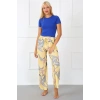 Moda Bayan Penye Bol Paça Pantolon Sarı