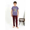 Moda Erkek Çocuk Kısa Kol Penye Pijama Takım Mor