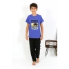 Moda Erkek Çocuk Kısa Kol Penye Pijama Takım Saks