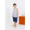 Moda Erkek Çocuk Sıfır Kol Şortlu Beyaz Penye Pijama Takımı