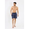 Moda Erkek Desenli Fermuar Cepli Deniz Şortu Lacivert