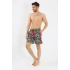Moda Erkek Desenli Fermuar Cepli Deniz Şortu Siyah