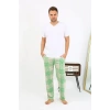 Moda Erkek Ekoseli Desen Penye Tek Alt Pijama Yeşil