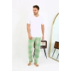 Moda Erkek Ekoseli Desen Penye Tek Alt Pijama Yeşil