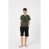 Moda Erkek Genç Garson Boy Kısa Kol Haki Penye Şortlu Pijama Takımı