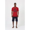 Moda Erkek Kısa Kol Bordo Penye Şortlu Pijama Takımı