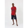 Moda Erkek Kısa Kol Bordo Penye Şortlu Pijama Takımı