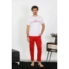 Moda Erkek Kısa Kol Penye Beyaz Pijama Takımı
