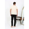 Moda Erkek Kısa Kol Penye Pijama Takımı Krem