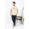 Moda Erkek Kısa Kol Penye Pijama Takımı Krem