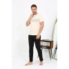 Moda Erkek Kısa Kol Penye Pijama Takımı Krem