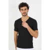 Moda Erkek Likralı V Yaka Siyah T-Shirt