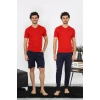 Moda Erkek Penye Kırmızı 3lü Pijama Takımı