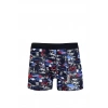 Moda Erkek Penye Likralı Desenli Boxer Lacivert