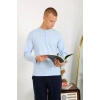 Moda Erkek Penye Uzun Kol Pijama Takımı Buz Mavisi