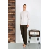Moda Erkek Penye Uzun Kol Pijama Takımı Ekru