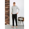 Moda Erkek Penye Uzun Kol Pijama Takımı GRİ