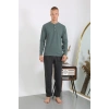 Moda Erkek Penye Uzun Kol Pijama Takımı Haki