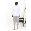 Moda Erkek Polo Yaka Uzun Kol Penye Pijama Takımı Gri