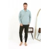 Moda Erkek Polo Yaka Uzun Kol Penye Pijama Takımı Su Yeşili
