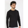 Moda Erkek Sıfır Yaka Uzun Kol Siyah Fanila