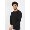 Moda Erkek Sıfır Yaka Uzun Kol Siyah Fanila