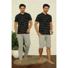 Moda Erkek Siyah V Yaka 3lü Pijama Takım