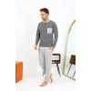 Moda Erkek Uzun Kol Penye Antrasit Pijama Takımı