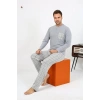 Moda Erkek Uzun Kol Penye Gri Pijama Takımı