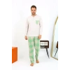Moda Erkek Uzun Kol Penye Krem Pijama Takımı